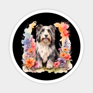 A bearded collie decorated with beautiful watercolor flowers Magnet